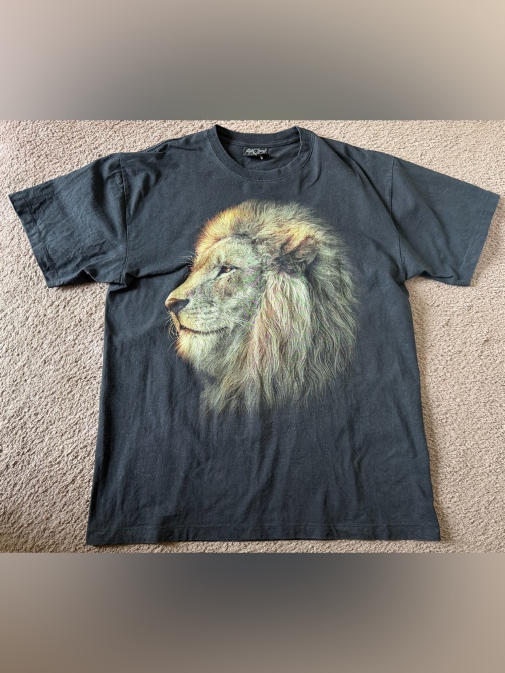 Men’s Black Crewneck Tee with Realistic Lion Graphic